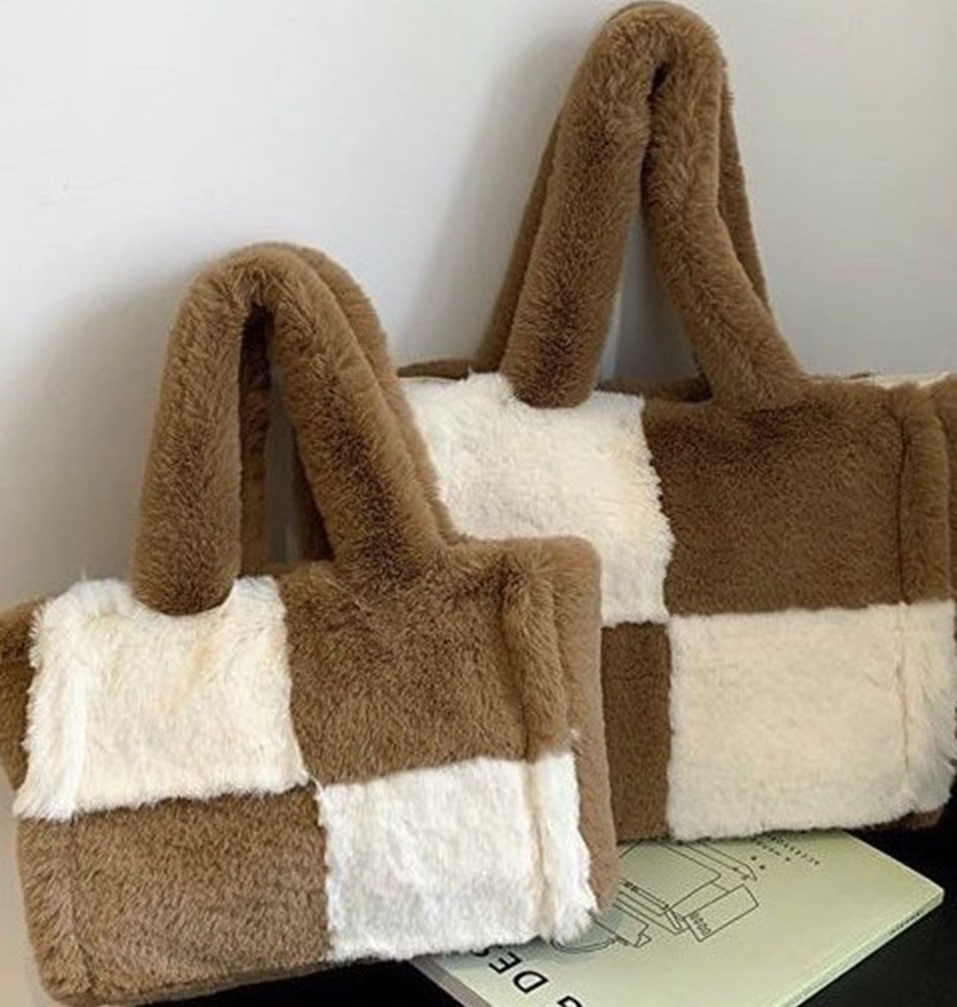Fuzzy Checkered Shoulder Bag Miss Sparkling